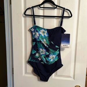 𝅺NWT Gabor Navy Bandeau Maillot swimsuit Size 14